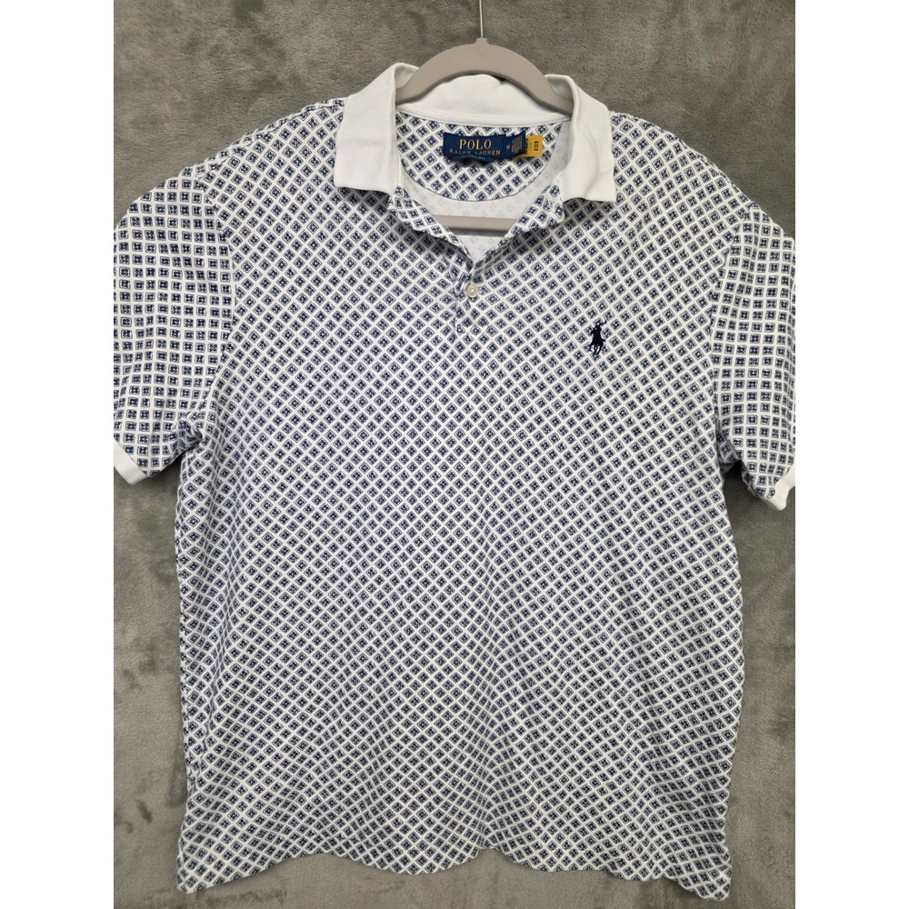 Polo Ralph Lauren Mens Classic Fit Foulard Print Soft Cotton Polo Shirt Navy M